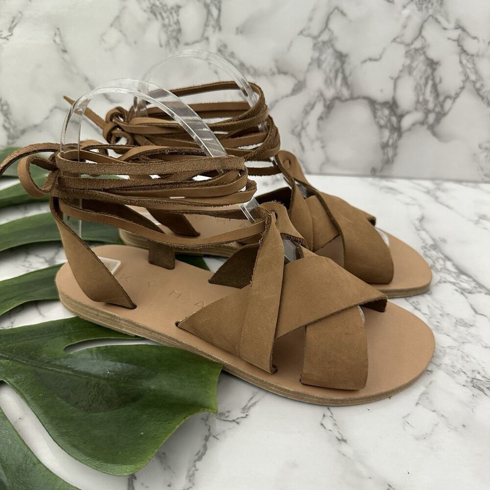 Kyma Womens Ankle Wrap Strappy Flat Sandals Size 36 Brown Suede Leather Boho